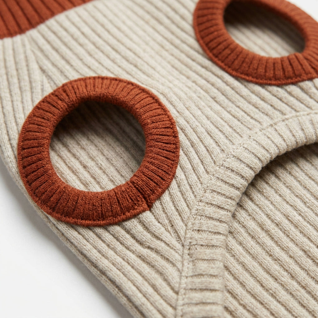 Jnvbf Bramble Rib-Knit Dog Pullover Sweater Size M Oatmeal Rust - Detail view