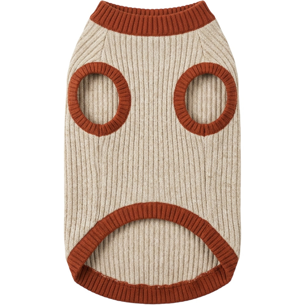 Jnvbf Bramble Rib-Knit Dog Pullover Sweater Size M Oatmeal Rust - Product view