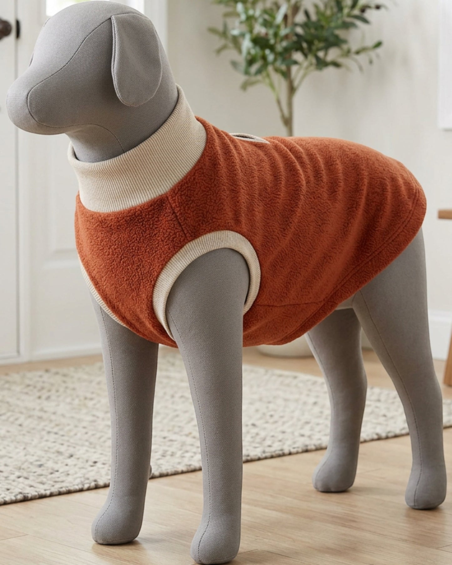 Jnvbf Fleece Pullover Pet Sweater Medium Rust Oatmeal - Lifestyle view