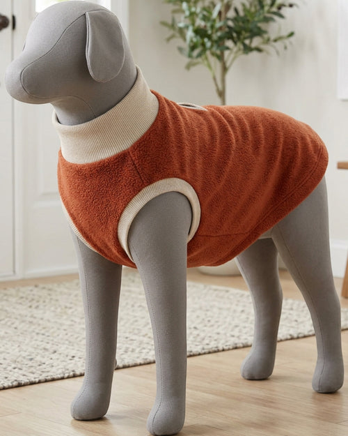 Jnvbf Fleece Pullover Pet Sweater Medium Rust Oatmeal - Lifestyle view