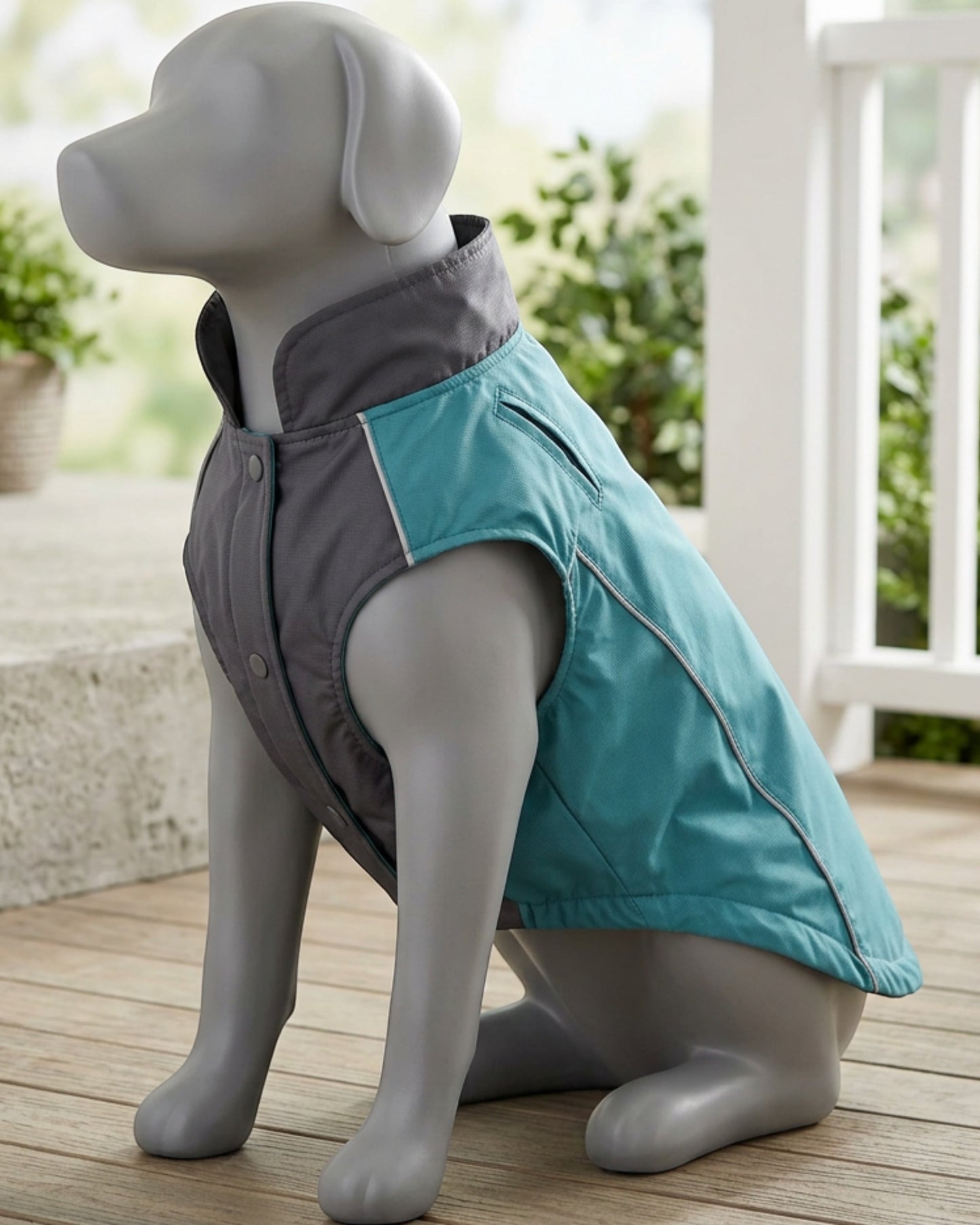 Jnvbf Hoodless Windbreaker Pet Jacket Large Teal Charcoal - Lifestyle view